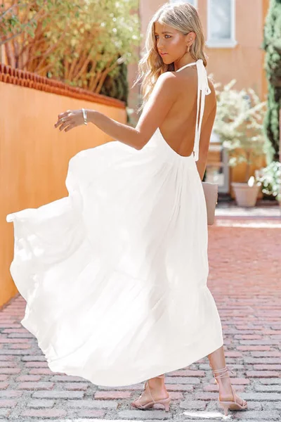 Rochie Maxi din material vaporos cu spatele gol W639-2
